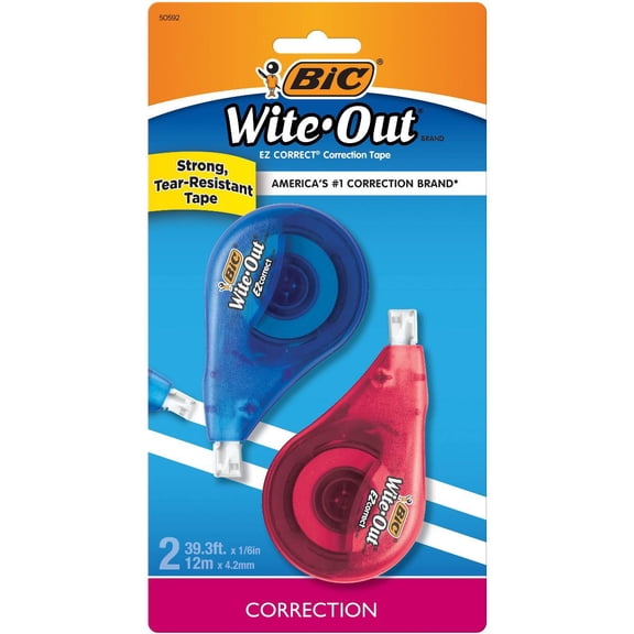 2pk BIC Wite-Out EZ Correct Correction Tape No Dry Time, Tear Resistant