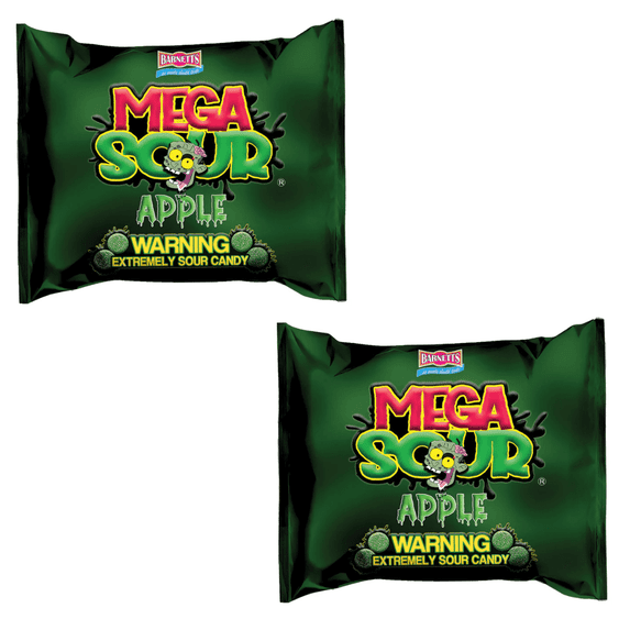 2pk Barnetts Mega Sour Apple Hard Candy, 3.7 oz Bags, Extremely Sour Apple Boiled Sweets, UK Import Super Sour Candy, Retro Novelty Candy, Long Lasting Sour and Sweet Green Apple Flavor Candy