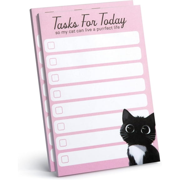 2pk Black Cat to Do List Pads Sticky Notes | Funny Cat Lover Gifts for Women | 50 Page Small Notepads 4x6 inch, Pink