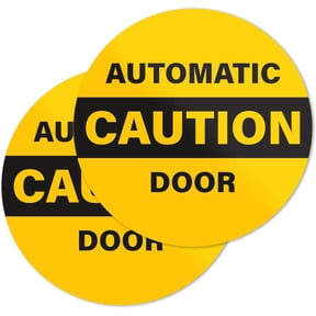 2pk Caution Automatic Door Stickers | Double Sided Signs for Sliding Glass Doors | Weatherproof Vinyl Safety Screen Door Decals, 6" Diameter