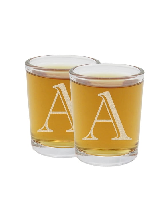 2pk Etched Monogram 2.5oz Shot Glasses (Letter A) A-Z Personalized shot glass, Custom shot glasses,Set of two Shot Glasses, Initial Birthday Gift shot glass Cute