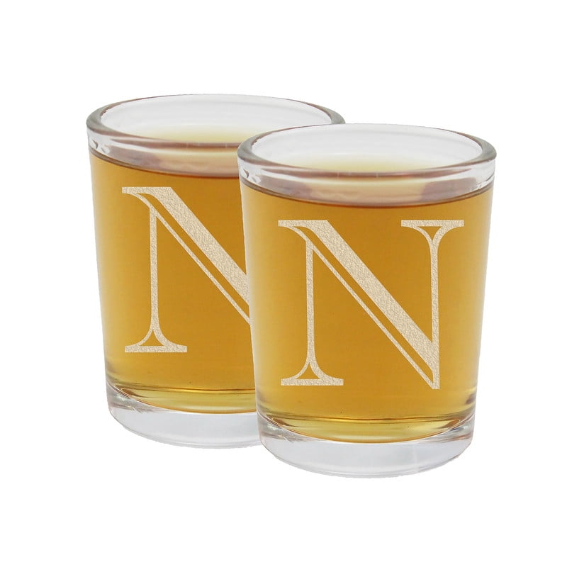 Initial Glass 2pk Etched Monogram 2.5oz Shot Glasses (Letter N) A-Z Personalized shot ...