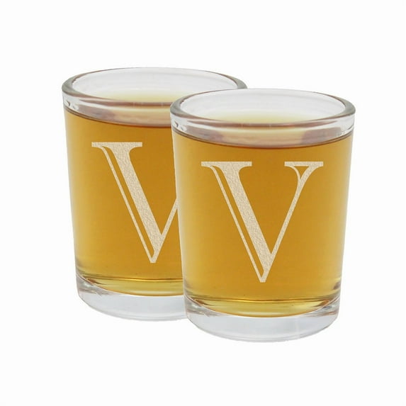 2pk Etched Monogram 2.5oz Shot Glasses (Letter V) A-Z Personalized shot glass, Custom shot glasses, Set of two Shot Glasses, Initial Birthday Gift shot glass Cute