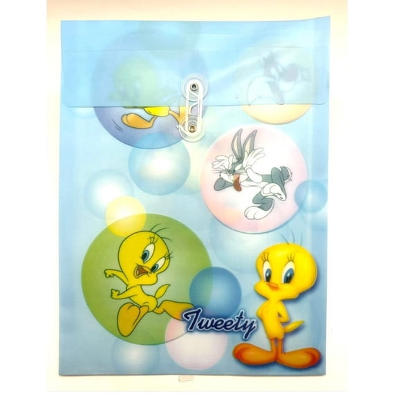 2pk Looney Tunes Tweety Bird Sylvester Bugs Bunny Plastic Envelopes with Button & String Tie Closure (11in)