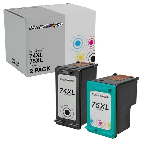 2pk OfficeJet Replacements HP 74 and HP 75 Ink Cartridges 1 Black, 1 Color Compatible with the following HP: OfficeJet J5783, PhotoSmart C4343, Deskjet D4360, PhotoSmart C5280, OfficeJet J5790