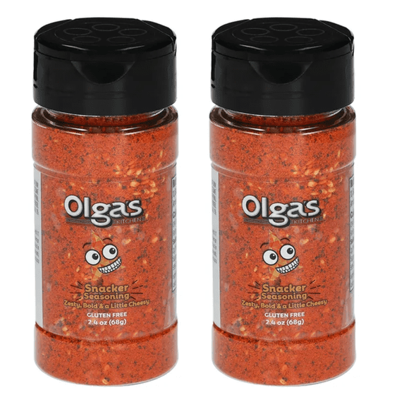 2pk Olga’s Snacker Seasoning, Original Mediterranean Spice Blend, All Purpose Greek Style Seasoning for Fries, Chicken, Vegetables, Popcorn & Snacks, 2.4oz Bottles