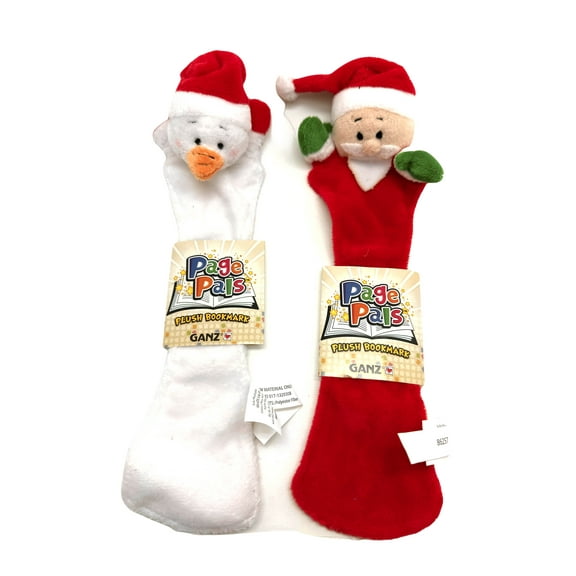 2pk Santa Claus And Penguin Plush Bookmarks Set - By Ganz