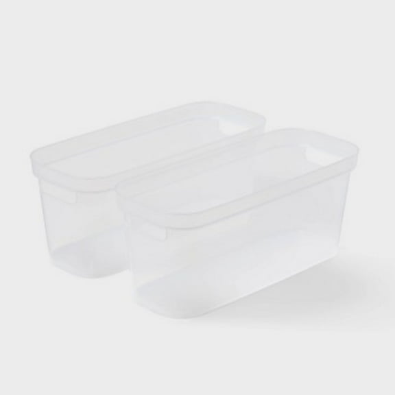 2pk Slim Open Storage Bins Clear - Stackable Plastic Utility Tubs, 7.1 Volume, Nesting, Spot Clean