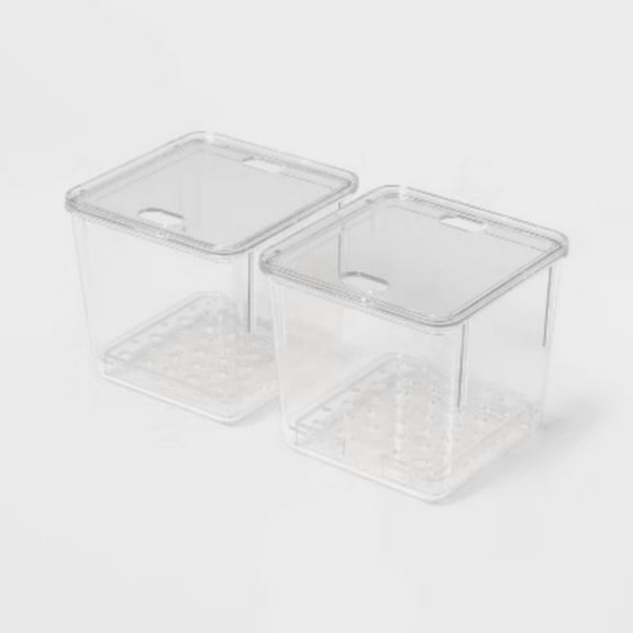 2pk Small Produce Bin Fridge Bin with Lid : Refrigerator Organizers, Stackable Kitchen Storage