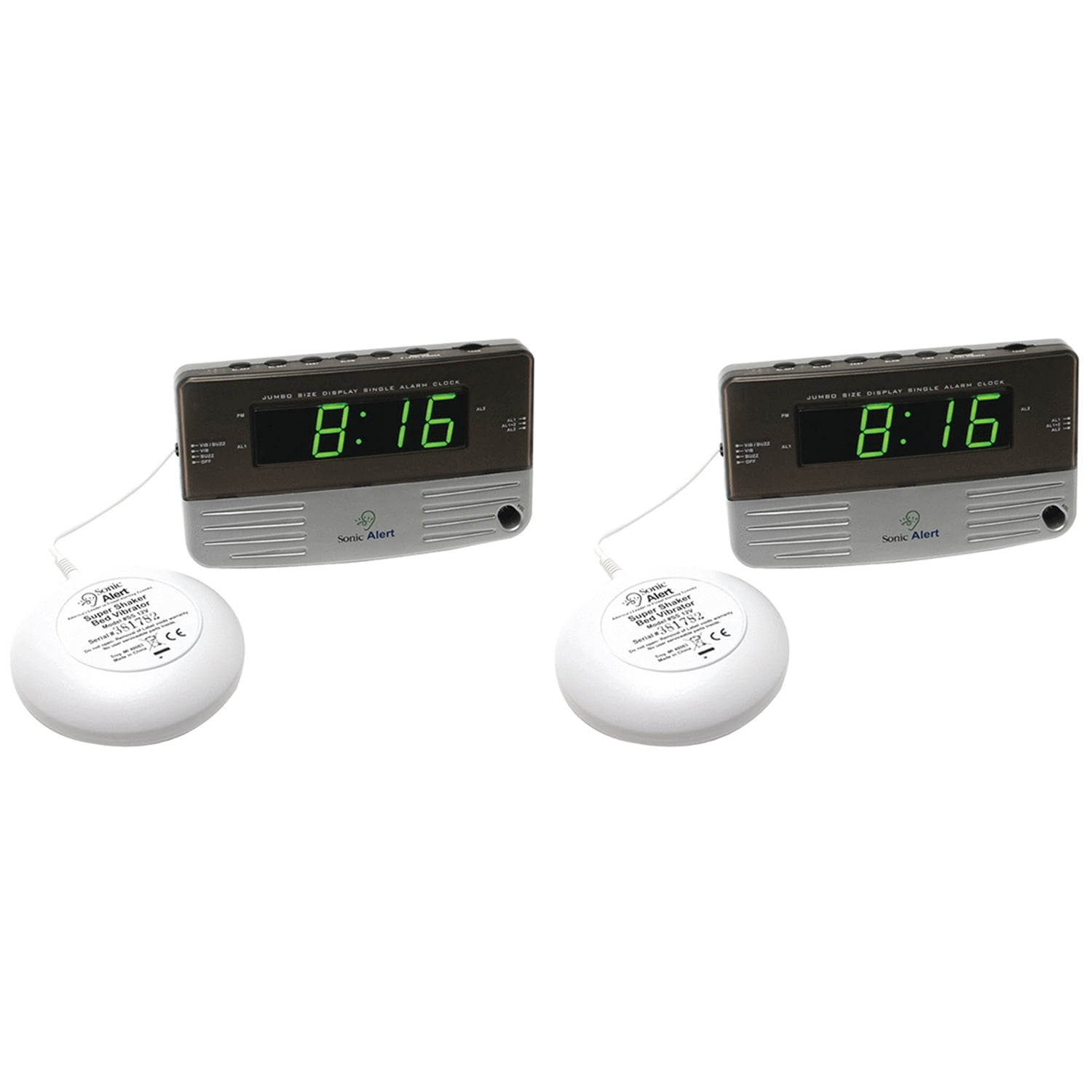2pk Sonic Alert SB200SS Sonic Boom Travel Alarm Clock with Super Shaker