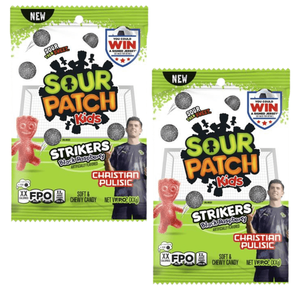 2pk Sour Patch Kids Strikers Black Raspberry Candy, 6.7oz Bags, Sour Then Sweet Soft & Chewy Gummy Candy, Intense Sour Single Flavor Candy, Share Size Pack