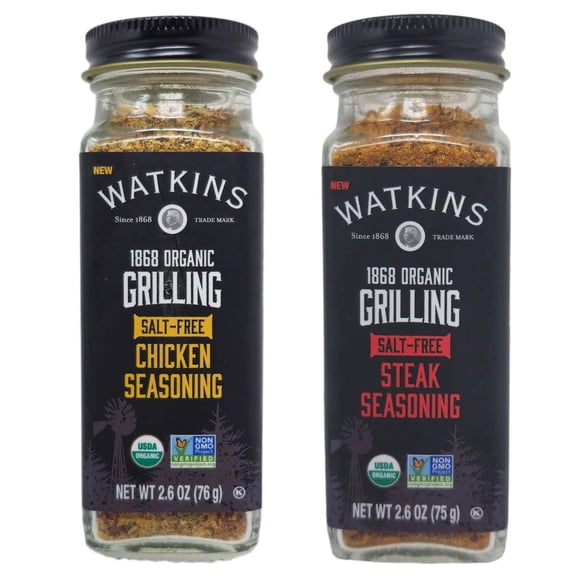 2pk Watkins Salt Free Seasoning Variety Pack (2.6 oz Each), Salt Free Steak Seasoning & Salt Free Chicken Seasoning, No Sodium Spice Blend, All Natural Gourmet Seasonings