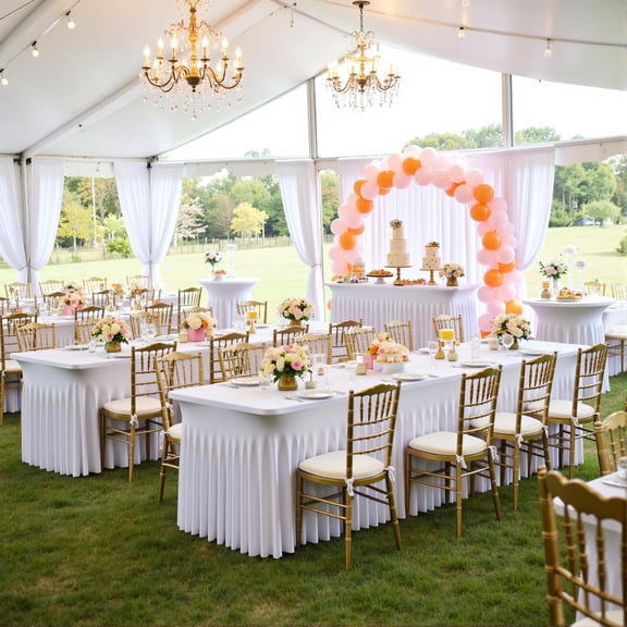 2pk White 8ft Spandex Tablecloths for Rectangle Tables