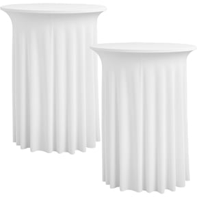 2pk White Cocktail Table Cloth Round 3643in-High Top Highboy Bar Cocktail Tablecloths-Wrinkle Free Stretchy Fitted Spandex Table Covers with Ruffle Desk Skirt for Wedding Banquet Party Tables