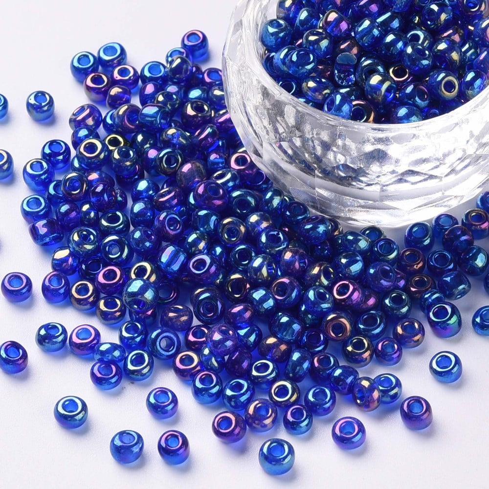 2pounds 6/0 Round Glass Seed Beads Transparent Colours Rainbow Round Hole Blue 6/0 4mm Hole: 1.5mm about 500pcs/50g 50g/bag 18bags/2pounds