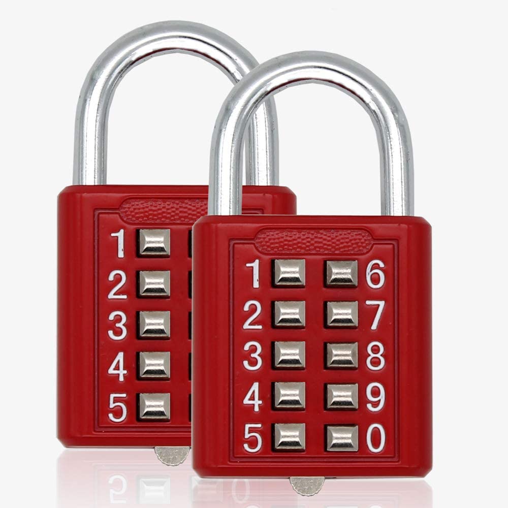 2psc 10 Digit Push Button Combination Padlock, 5 Digit Locking