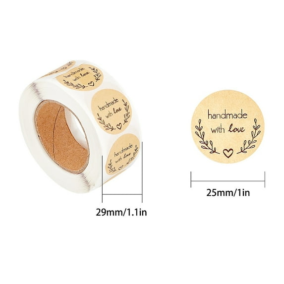 2rolls 1 Inch Thank You Sticker Self-Adhesive Kraft Paper Gift Tag Stickers Adhesive Labels for Festival Christmas Holiday Presents with Word Navajo White Sticker: 25mm 500pcs/roll