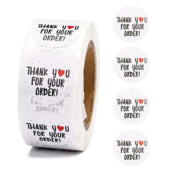2rolls 1 Inch Thank You Stickers Self-Adhesive Kraft Paper Gift Tag Stickers Adhesive Labels for Presents Packing Bags with Word Thank you For your ORDER White Sticker: 25mm about 500pcs/roll