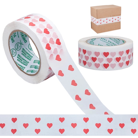 2rolls 100M BOPP Adhesive Tapes Heart Pattern Red 44mm