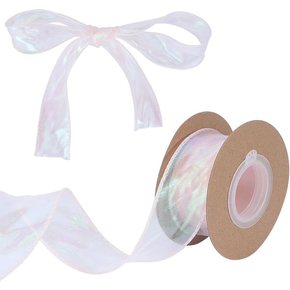 2rolls 9M Rainbow color Nylon Organza Ribbon Iridescent Ribbon for Bowknot Flower Gift Decoration Misty Rose 1-5/8 inch(40mm) about 9.84 Yards(9m)/Roll