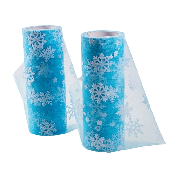 2rolls Snowflake Deco Mesh Ribbons Tulle Fabric Tulle Roll Spool Fabric For Skirt Making Light Sky Blue 6 inch(15cm) about 10yards/roll(9.144m/roll)