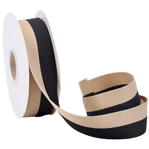 2rolls Two Tone Polycotton Ribbons Stripe Moccasin 1 inch(25mm) about 9.84 Yards(9m)/Roll