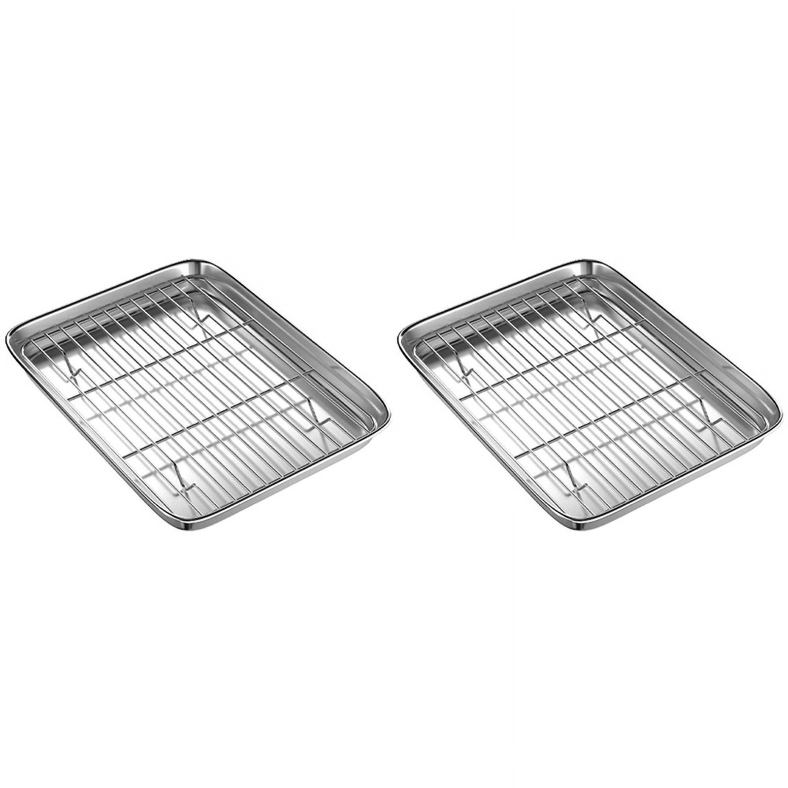 2set 10 Inch Toaster Oven Tray and Rack Set, Small Stainless Steel