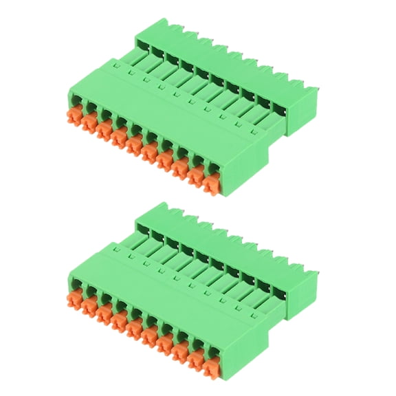 2set 3.81mm 0.15" Pitch Spring PCB Terminal Block Connector 10 Pin Straight Pin Male Female Pluggable Quick PCB Wiring Terminals for 26-16AWG Cable Mechanical Equipment, Green