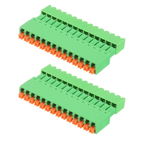 2set 3.81mm 0.15" Pitch Spring PCB Terminal Block Connector 14 Pin Straight Pin Male Female Pluggable Quick PCB Wiring Terminals for 26-16AWG Cable Mechanical Equipment, Green