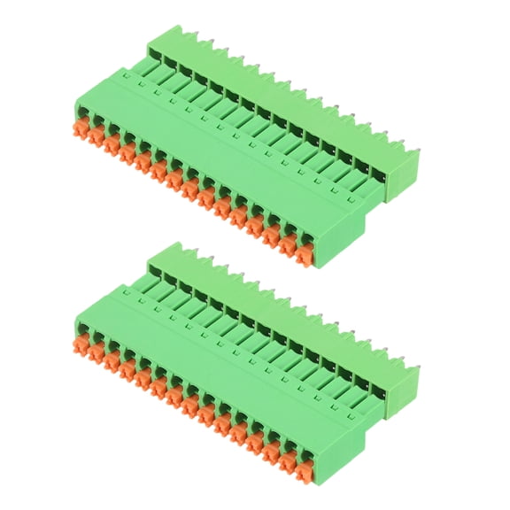 2set 3.81mm 0.15" Pitch Spring PCB Terminal Block Connector 15 Pin Straight Pin Male Female Pluggable Quick PCB Wiring Terminals for 26-16AWG Cable Mechanical Equipment, Green