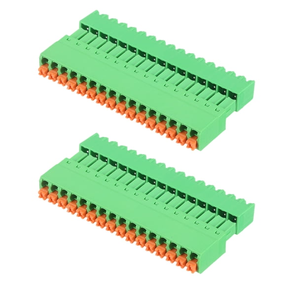 2set 3.81mm 0.15" Pitch Spring PCB Terminal Block Connector 16 Pin Straight Pin Male Female Pluggable Quick PCB Wiring Terminals for 26-16AWG Cable Mechanical Equipment, Green