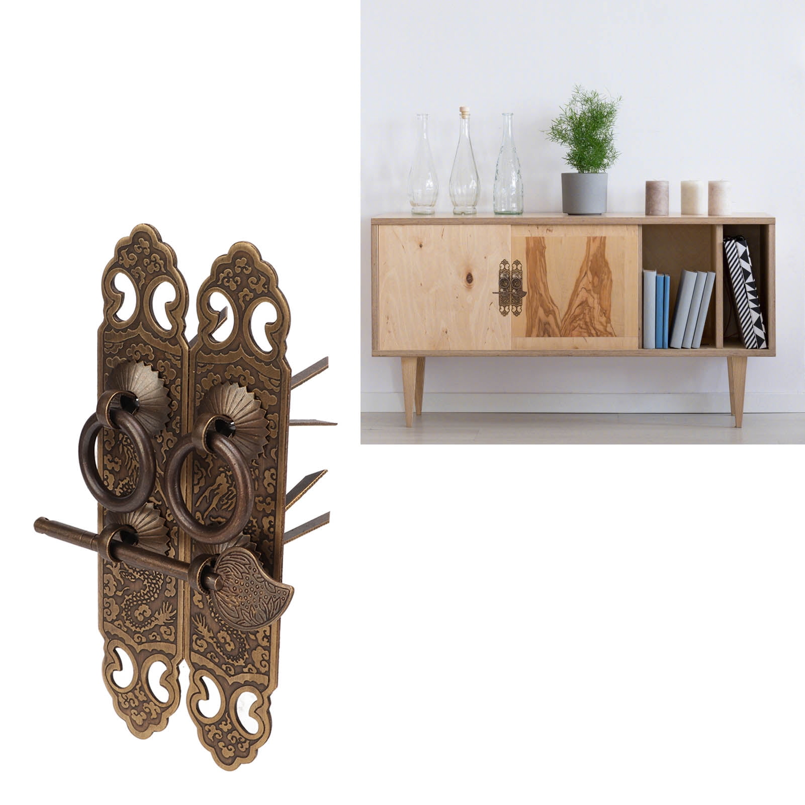 2set Hinges Chinese Brass Handles Door Pull Plate Lucky