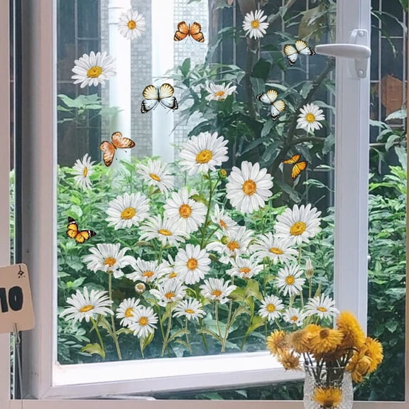 2set Daisy Glass decal, watercolor flowers Window Clings, Wildflowers Window Stickers Double Sided Static Anti-Collision Glass Floral Windows Decals Decor for Garden Classroom Doors Room