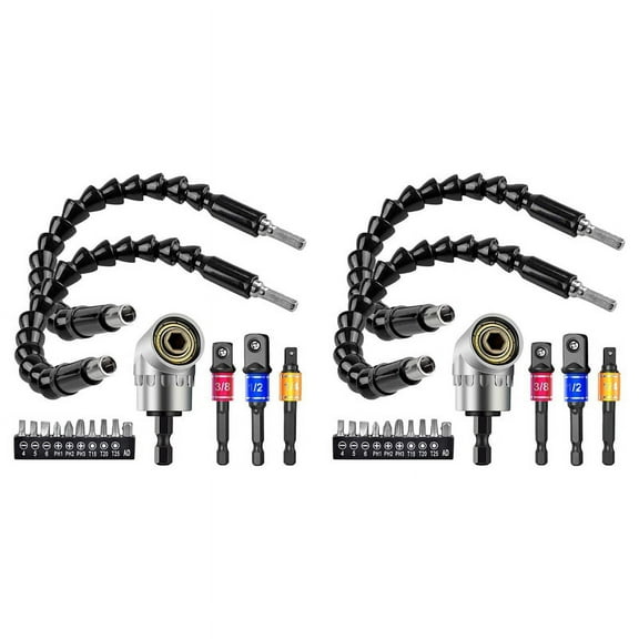 2set Flexible Drill Extension Hex Shank Drill Nut Driver Bit Set, 6Pcs Universal Socket Adapter Set, Screwdriver Bit Set,silver & black