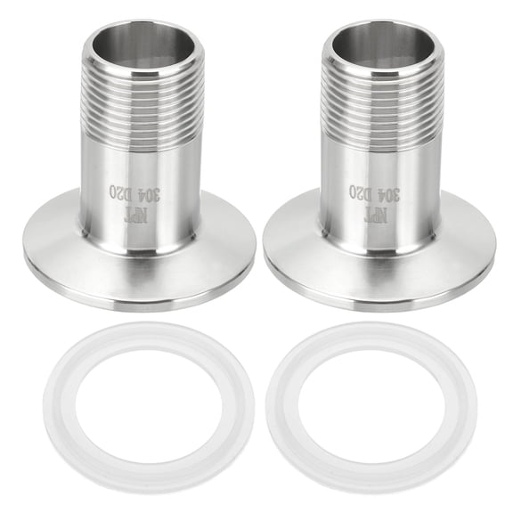 2set Sanitary Male Threaded Pipe Fitting 3/4" NPT to 1.5" Clamp with Gasket