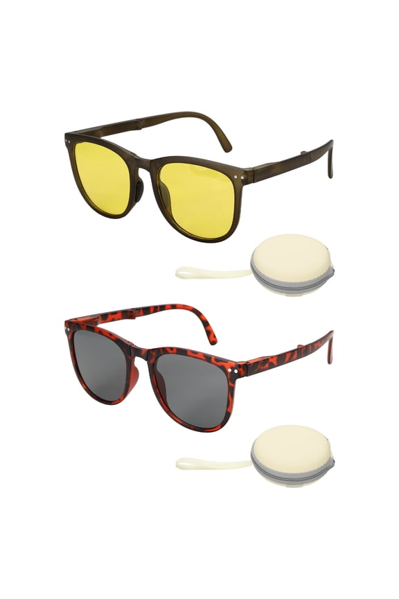 2set Sunglasses for Women Men, PC Folding Model with Simple Box, Gray & Yellow