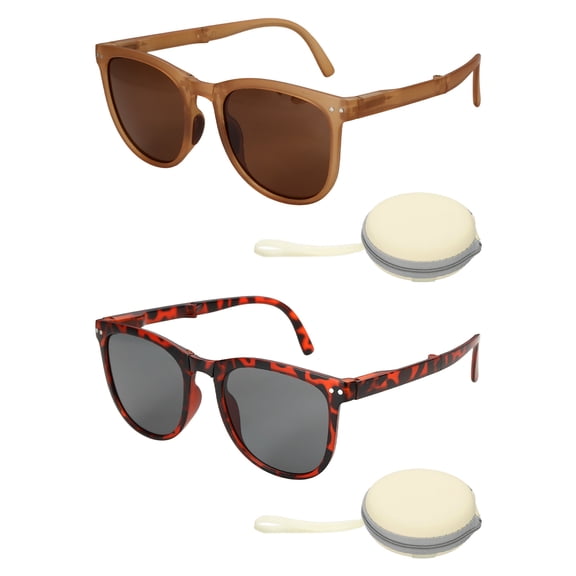 2set Sunglasses for Women, PC Folding Model with Box, Autumn Tea & Brown, Black