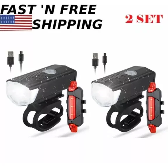 2set USB Rechargeable Bike Headlight Waterproof Front Led MTB Mountain Road Bike