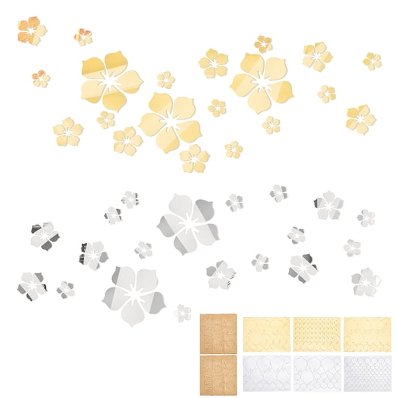 2sets 2 colors 3D Flower Acrylic Mirrors Wall Stickers for Home Living Room Decoration Mixed color 147~330x200~260mm 4pcs/set 1set/color