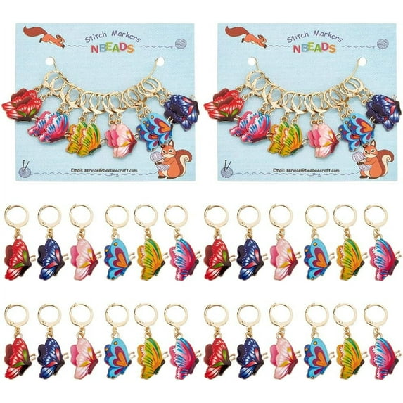 2sets 24 pcs Butterfly Stitch Markers Enamel Alloy Crochet Stitch Marker Removable Locking Stitch Marker for Knitting Weaving Sewing Accessories Quilting Handmade Jewelry