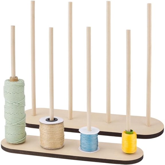 2sets 4-slot Wooden Thread Holder Embroidery Thread Organizer Rack for Sewing with Hanging Hooks Bisque 36x9.6x30cm