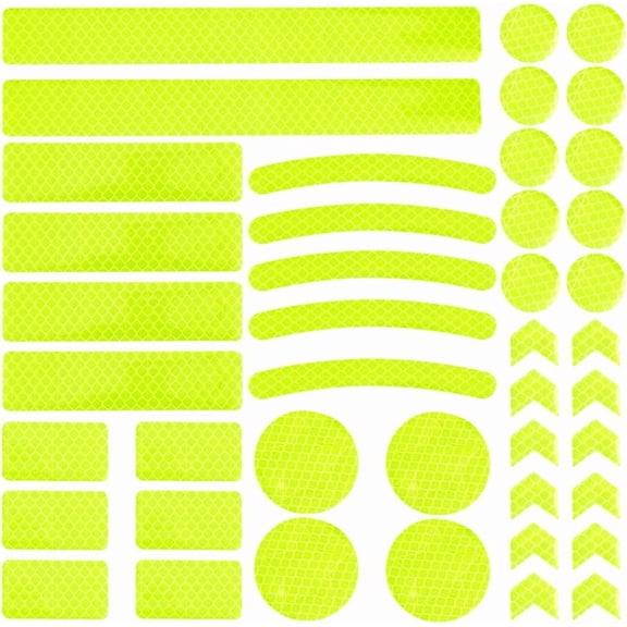 2sets 40pcs 7 styles Outdoor Reflective Stickers Green Yellow Fluorescent Waterproof Rectangle Flat Round Night Safety Reflector Strip Decals Tape Sticker for Vehicle Bicycles Motorcycles Helmet