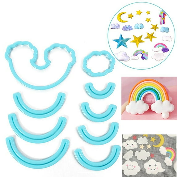2sets 9pcs Plastic Rainbow & Cloud Fondant Cutter set Cake Cupcake Decorating Tools for Paste Cookies Cutters Deep Sky Blue 2.6x4.6x0.8cm Inner Diameter: 3.6~8.5x0.3cm