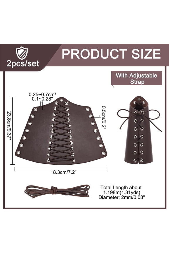 2sets Adjustable PU Leather Cord Bracelet with Wax Cords Gauntlet Wristband Cuff Wrist Guard Coconut Brown 7-1/4 inch(18.3cm)