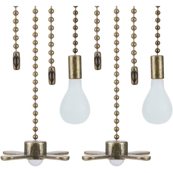 2sets Alloy Ceiling Fan Pull Chain Extenders with Glass Findings Fan/Bulb Bronze 324~340mm 2pcs/set for DIY