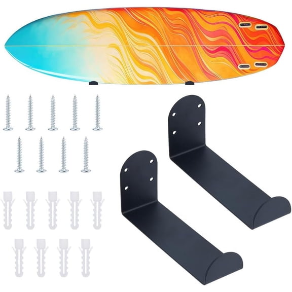 2sets Baking Paint Carbon Steel Ski Storage Rack Decorative Wall Mounted Skiboard Hooks with Screws Anchor Plugs Black