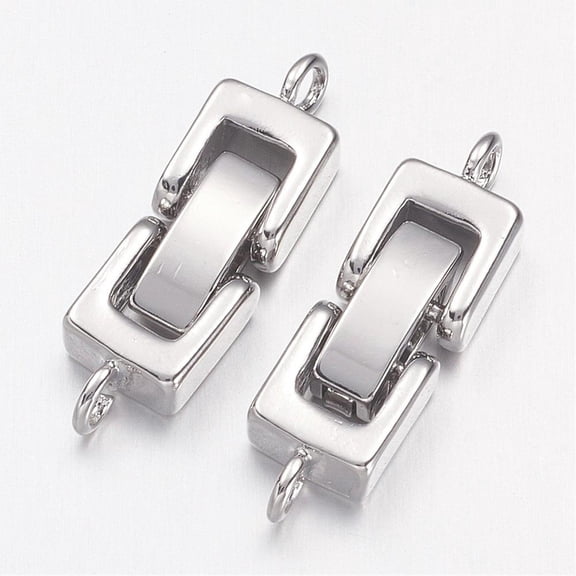 2sets Brass Fold Over Clasps Rectangle Cadmium Free & Nickel Free & Lead Free 22~24x7x4mm Hole: 1mm