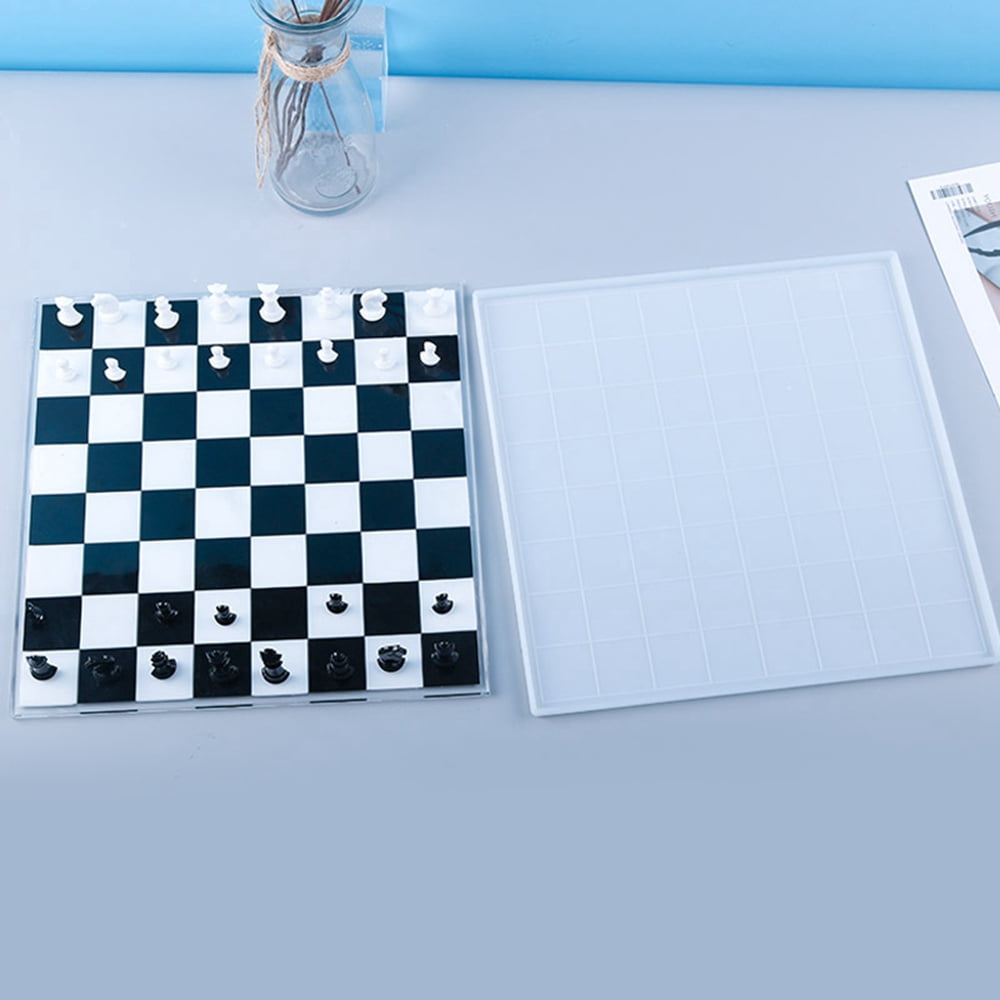 2sets Chess Board & Pieces Silicone Molds Resin Casting Molds For UV Resin Epoxy Resin Craft Making Classic Games for and Adults White 274x274x9mm Inner Diameter: 265x265mm
