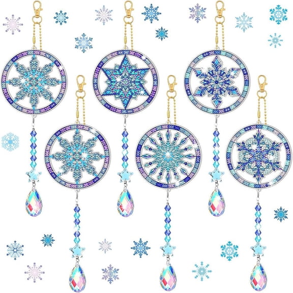 2sets Christmas Snowflake Decoration Painting Kits Teadrop Prism Suncatcher Rainbow Maker with Lobster Claw Clasp Dodger Blue 290x88x9mm