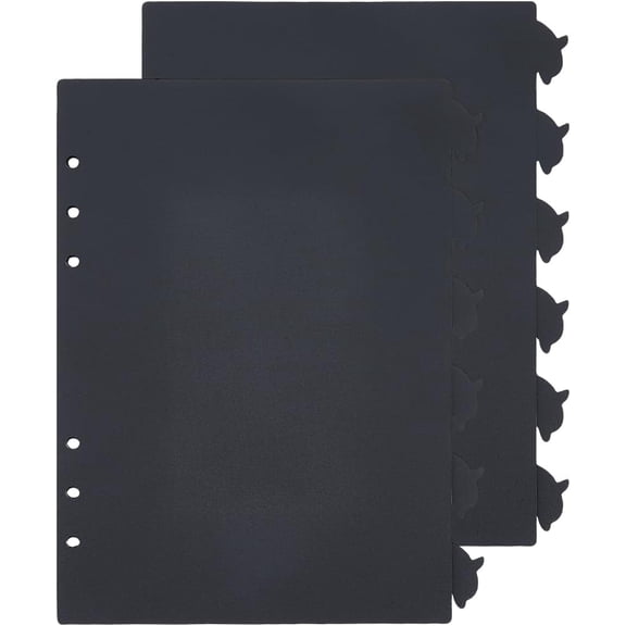 2sets Dolphin PP Binders Index Divider Sheets 6 Holes Tab Divider for Binder Rectangle Black 210x159x0.3mm Hole: 5mm 6pcs/set